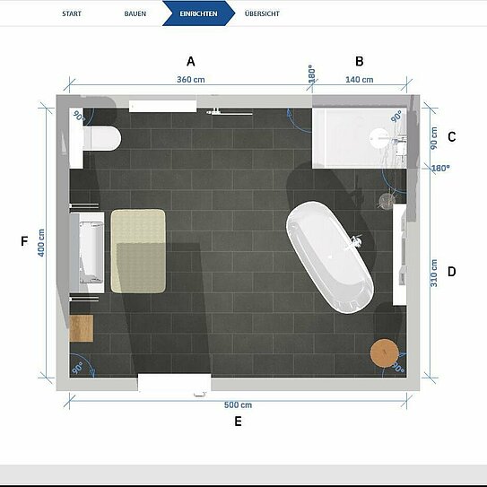 Planung im R+F Badplaner, 2D-Ansicht