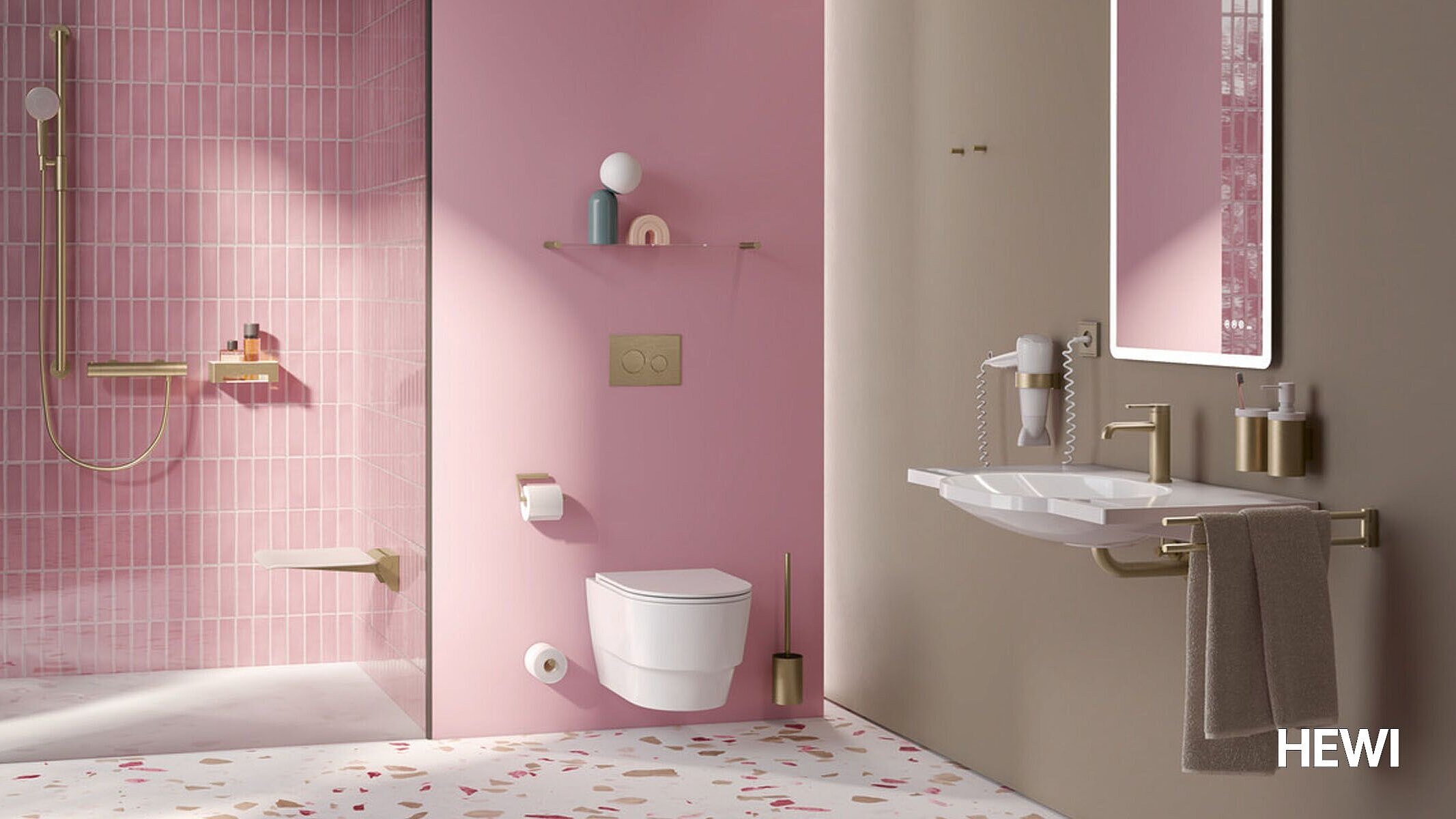 HEWI Bad mit Armaturen und Accessoires mit PVD Oberflächen