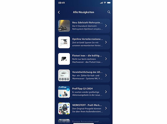 Screenshot R+F UnternehmensApp: News-Übersicht