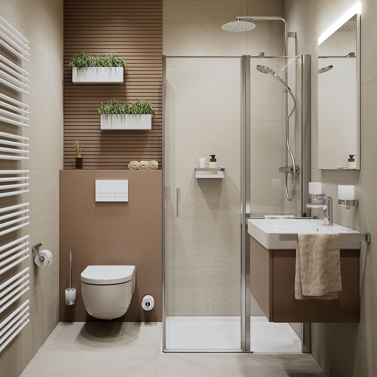 Kleines Bad mit Dusche, 3 qm, 180x180, FOR Tavona