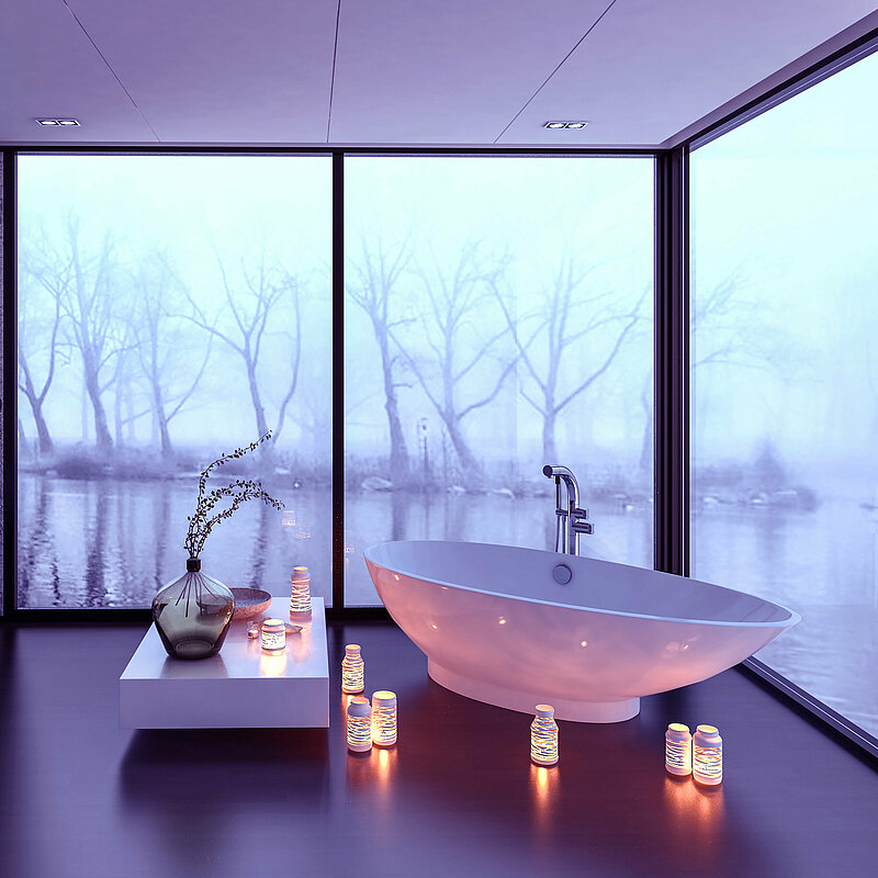 Badewanne harmonisch beleuchtet