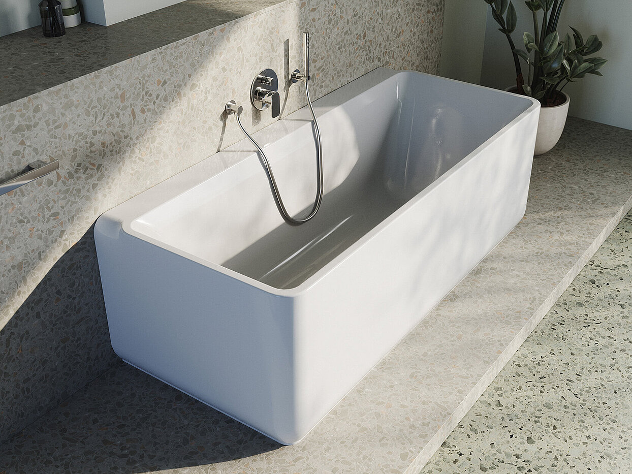 © FOR eckige Badewanne modern Monoblock halbfreistehend Leano FOR Badwelt