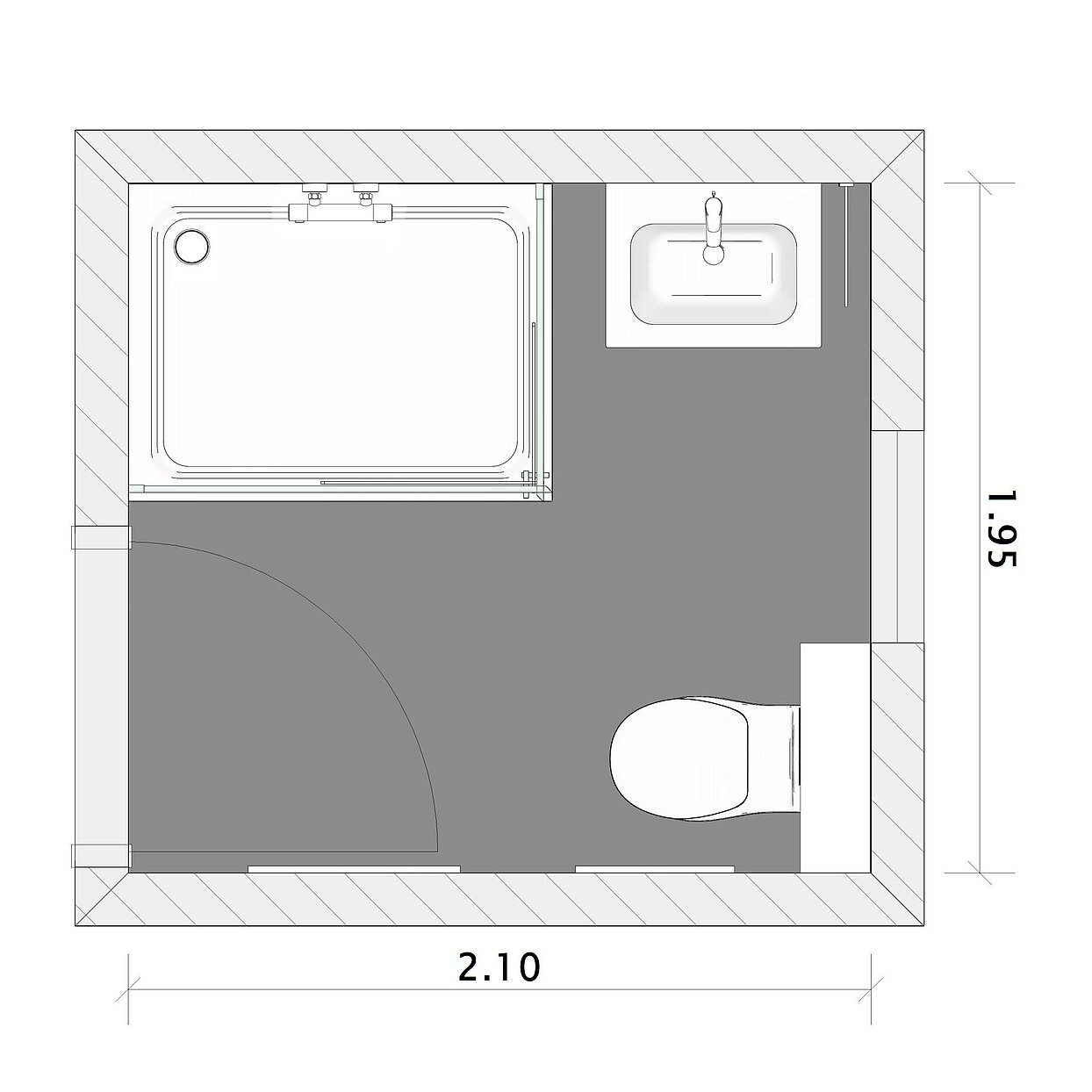 Grundriss Kleines Bad mit Dusche, 4 qm, 200x200, Europa