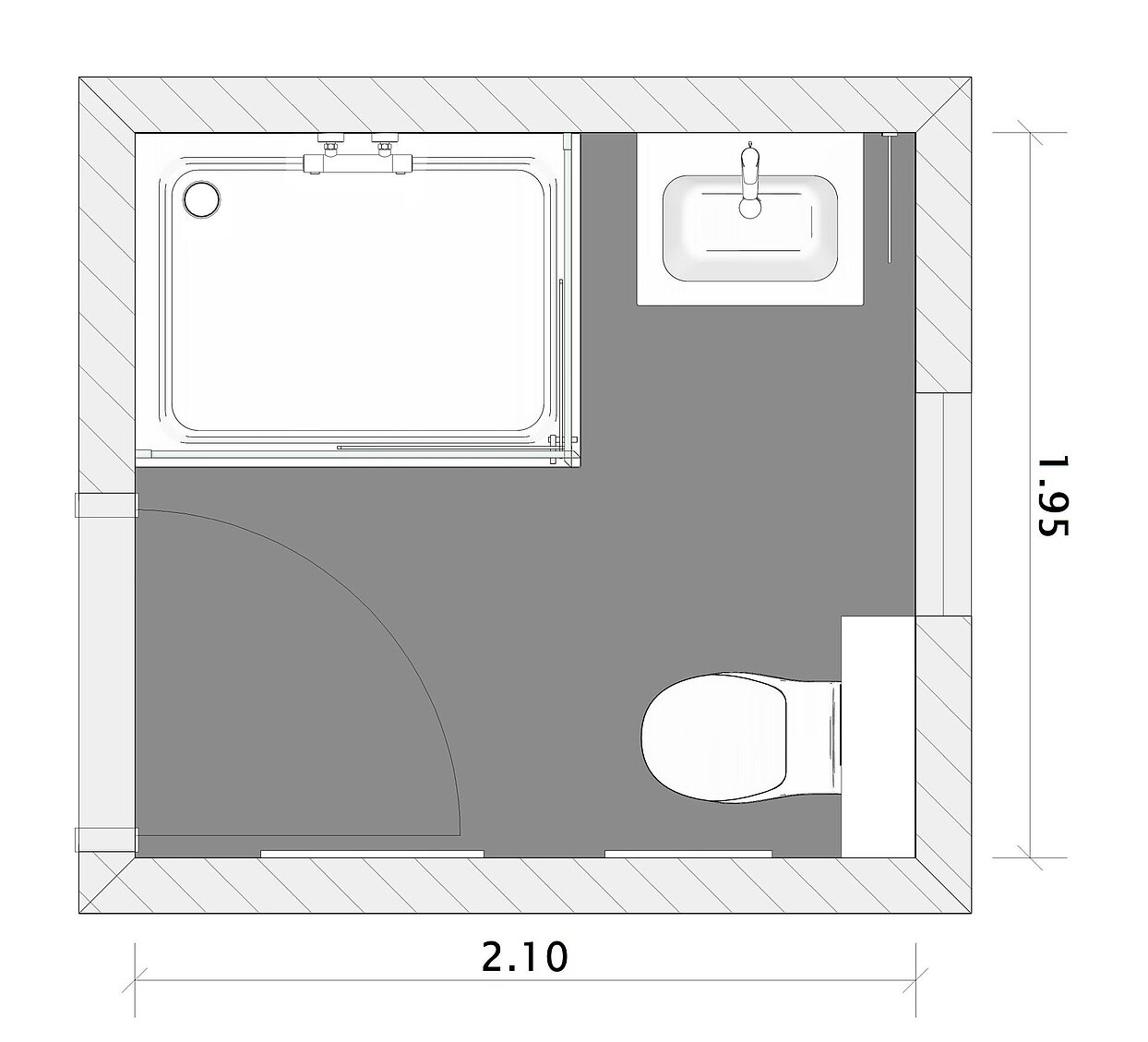 Grundriss Kleines Bad mit Dusche, 4 qm, 200x200, Europa