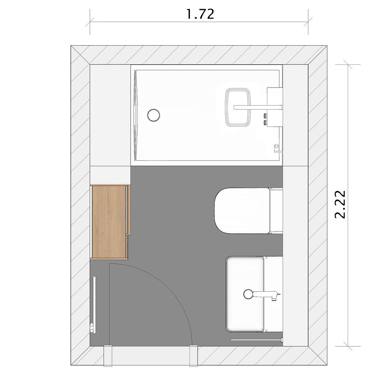 Grundriss Kleines Bad mit Dusche, 4 qm, 250x170, FOR Leano