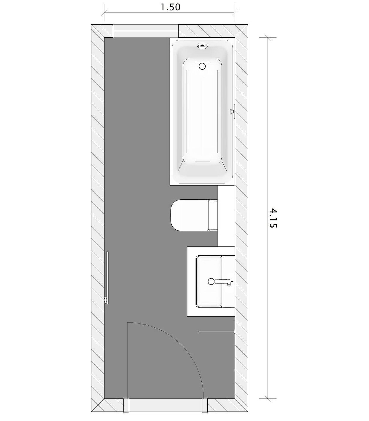 Grundriss Kleines Schlauchbad mit Badewanne, FOR Leano
