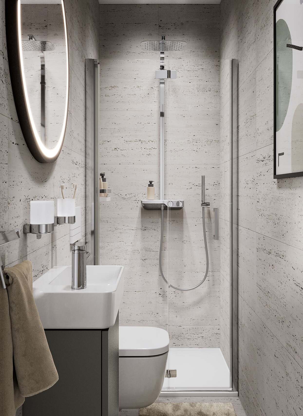 Kleines Bad mit Dusche, 2 qm, 220x90, FOR Leano