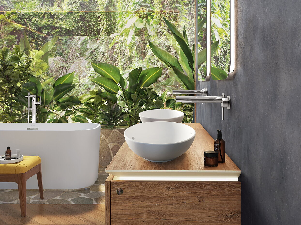 Villeroy & Boch Bad mit Holz und Pflanzen