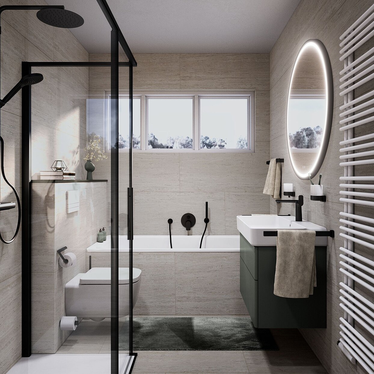 Kleines Bad mit Dusche und Badewanne, 6 qm, 270x200, FOR Leano