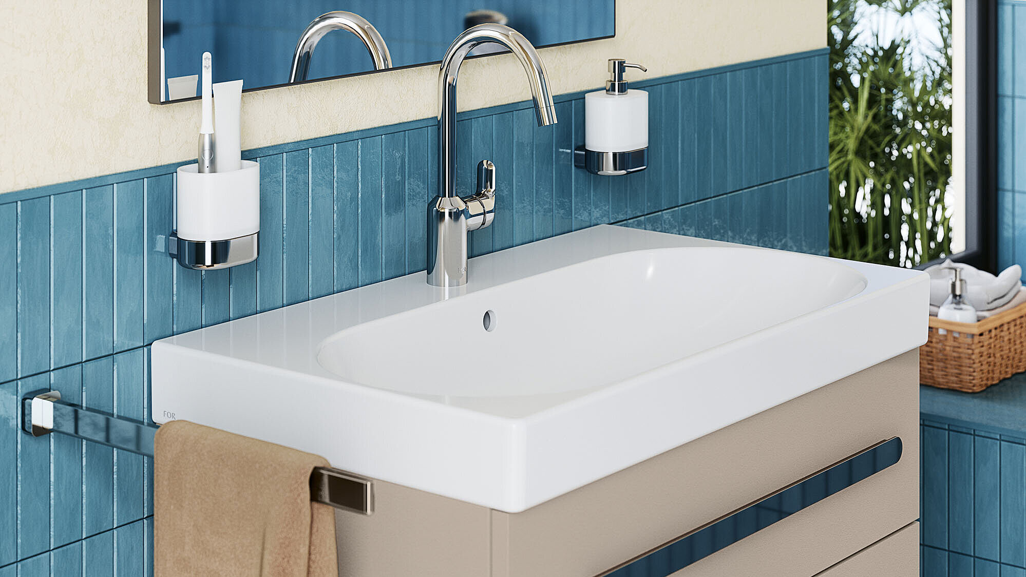 FOR Tavona Aufsatzbecken, Waschtischunterschrank, Waschtischarmatur chrom, Accessoires