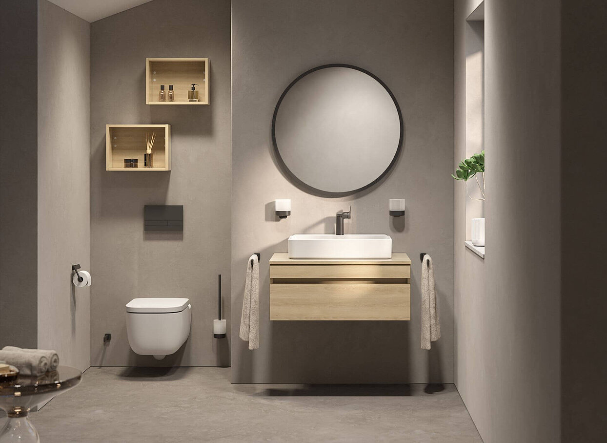Gästebad FOR Leano Waschtisch WC Armaturen schwarz