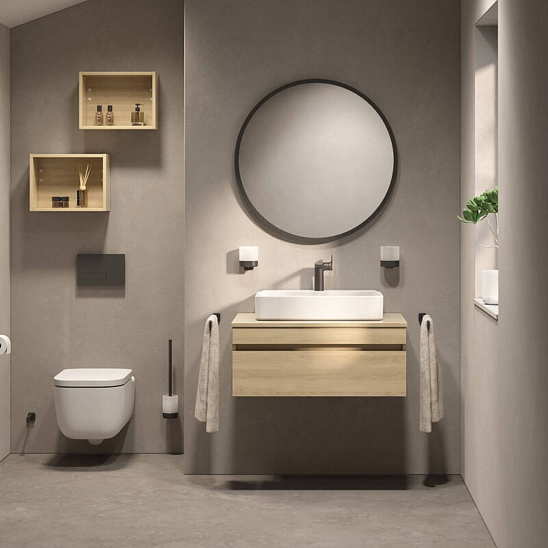 Gästebad FOR Leano Waschtisch WC Armaturen schwarz