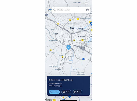 Screenshot R+F UnternehmensApp: Standortkarte
