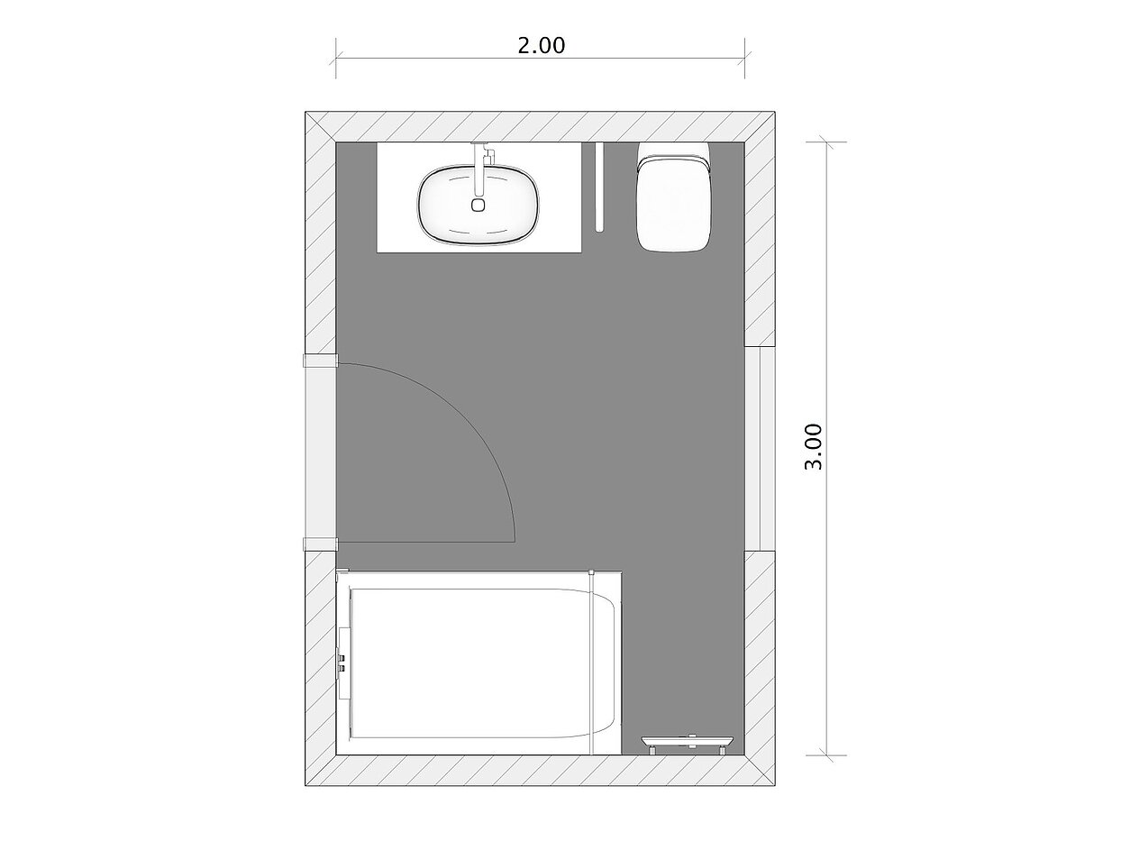Grundriss Kleines Bad mit Dusche, 6 qm, 300x200, FOR Odivis