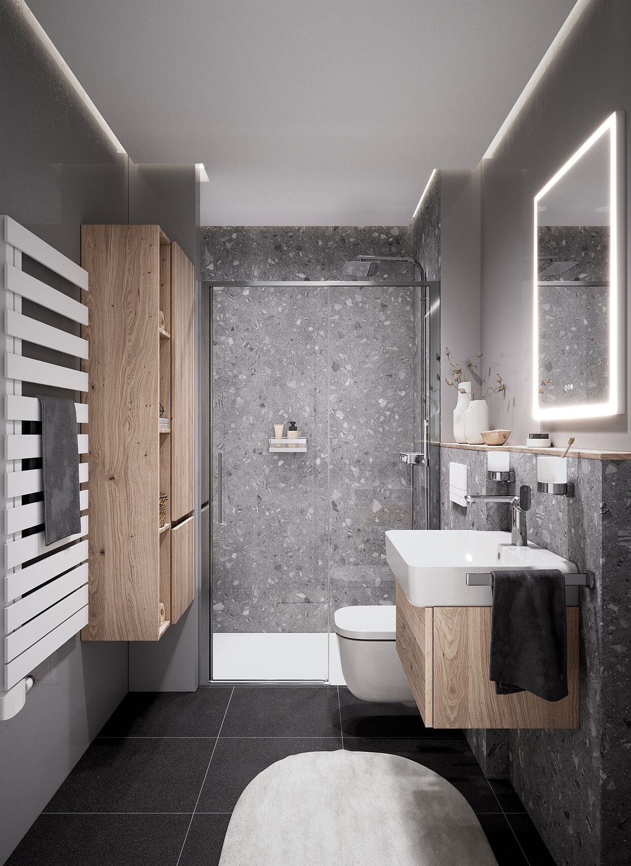 Kleines Bad mit Dusche, 4 qm, 250x170, FOR Leano