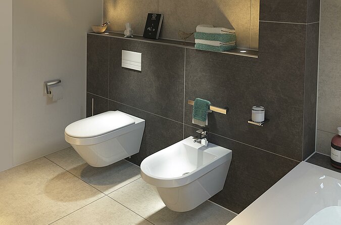 Dachschrägenbad, Detailansicht WC und Bidet