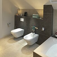 Dachschrägenbad, Detailansicht WC und Bidet