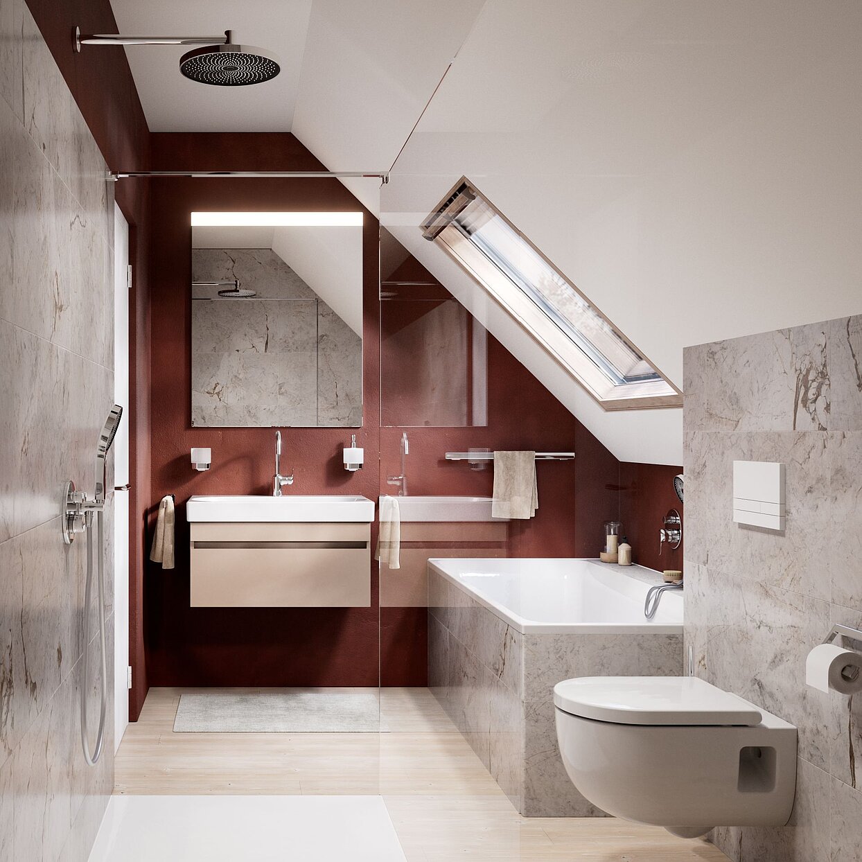 Kleines Bad mit Dusche und Badewanne, Dachschräge, FOR Tavona