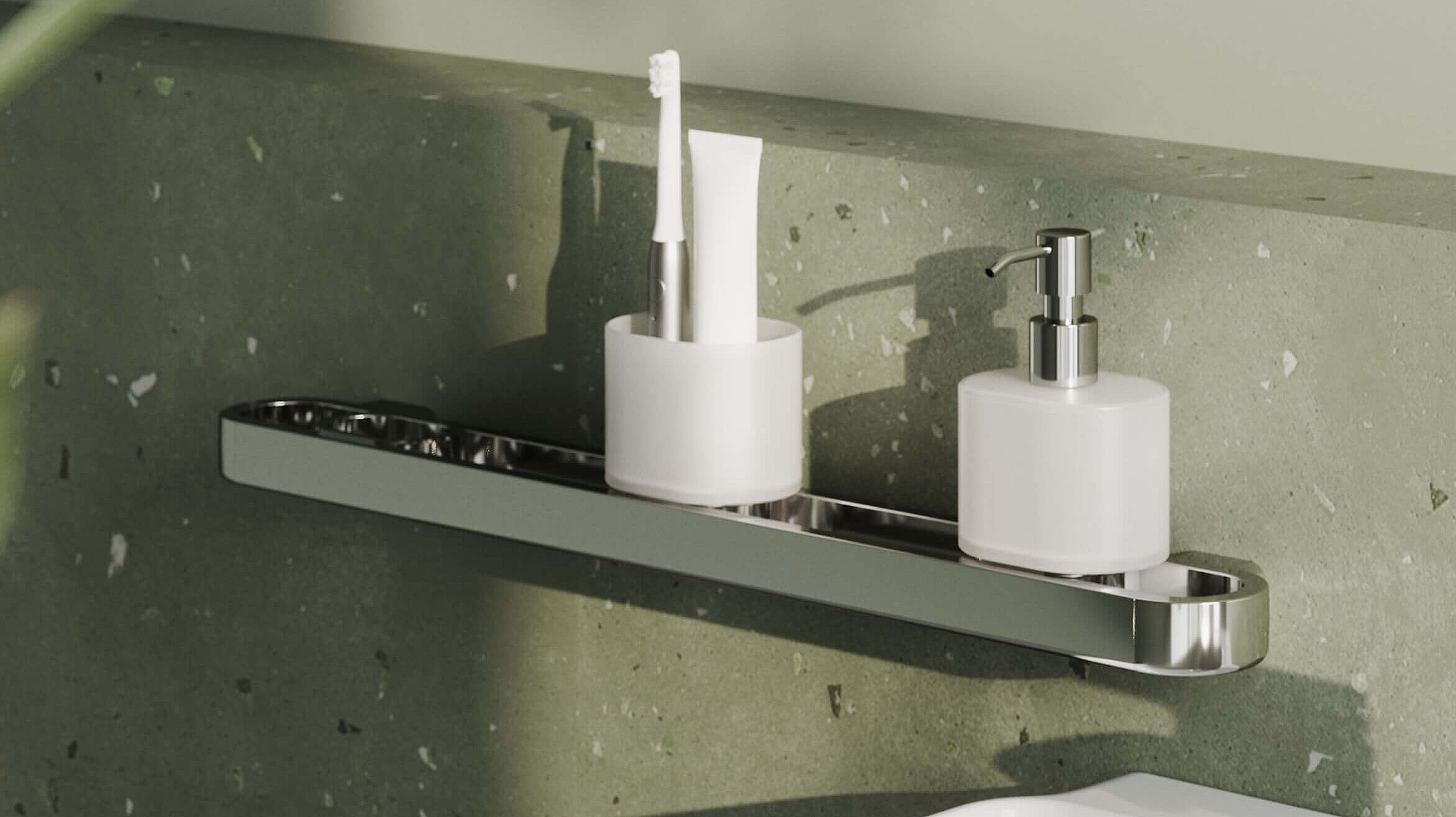 FOR Leano Waschtisch klein FOR Bathment Multifunktonsreling Glashalter Seifenspender chrom IF Award