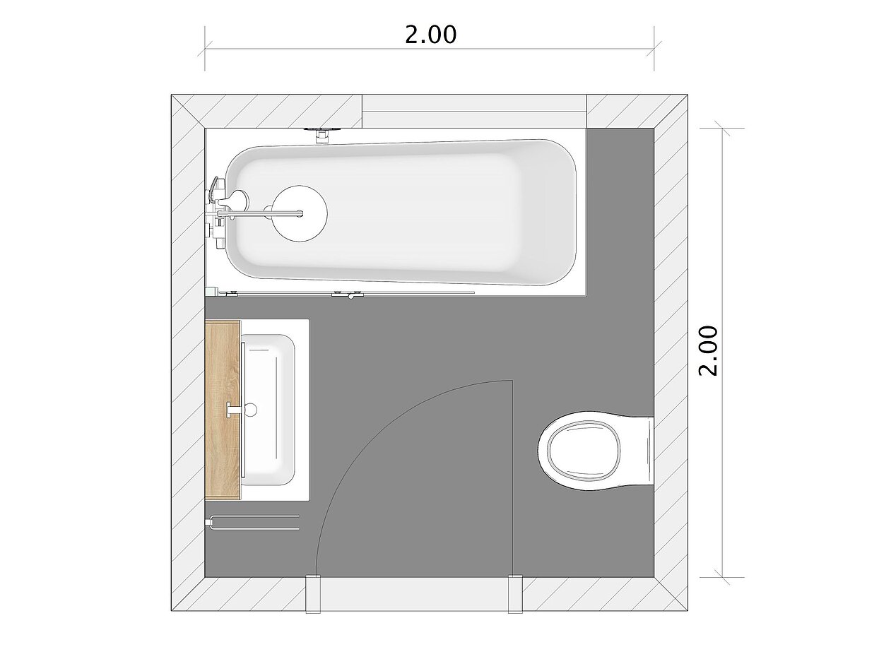 Grundriss Kleines Bad mit Dusche, 4 qm, 200x200, Europa