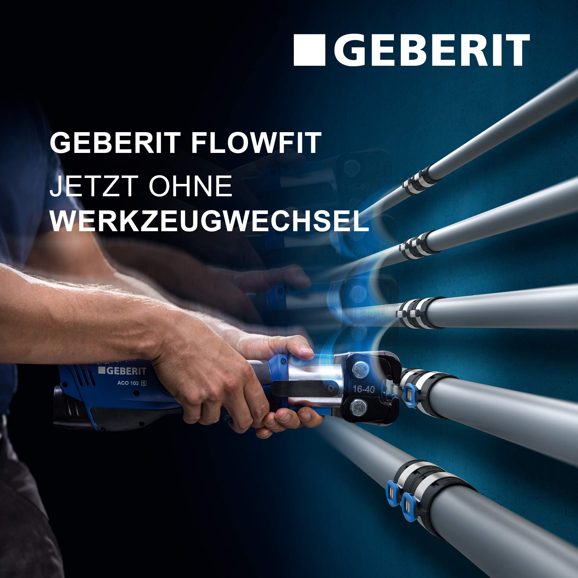 Geberit FlowFit Banner: Jetzt ohne Werkzeugwechsel