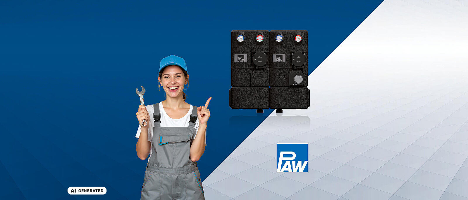 Newsbanner Die neue PAW HeatBloC® ECom Heizkreisserie, AI generated